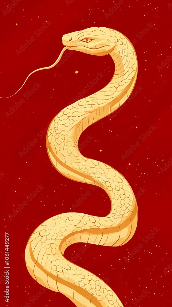 Traditional Chinese New Year red background with golden abstract snake illustration poster background Traditional Chinese New Year red background with golden abstract snake illustration poster background