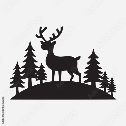 An illustration of a black reindeer silhouette in a modern style