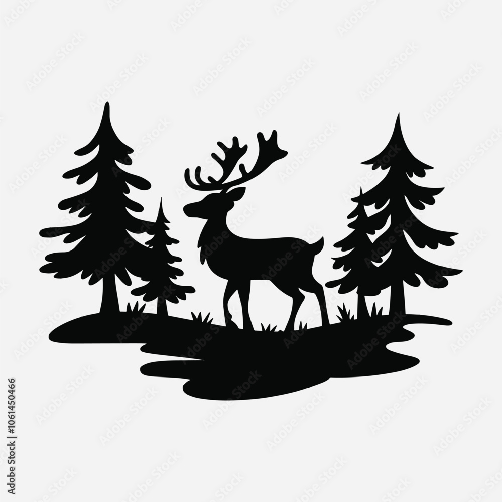 An illustration of a black reindeer silhouette in a modern style An illustration of a black reindeer silhouette in a modern style