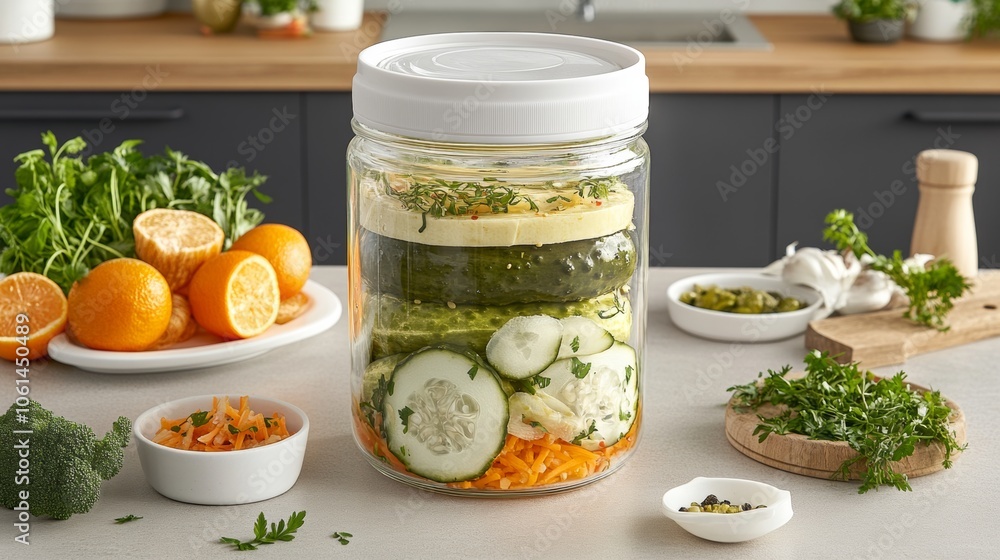 Fermented Cucumber Pickles Jar Homemade Healthy Raw Food Kitchen Counter Fermented Cucumber Pickles Jar Homemade Healthy Raw Food Kitchen Counter