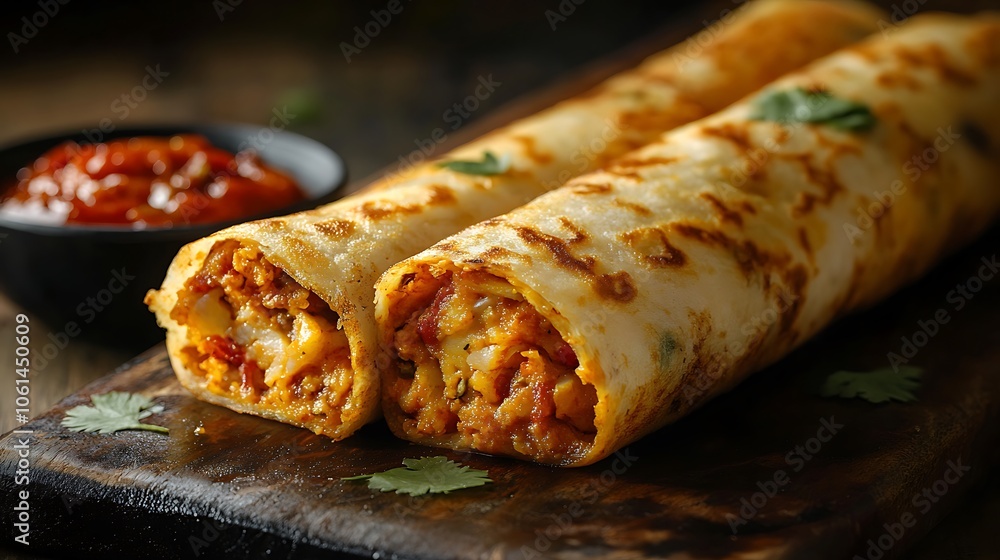 Photo of a soft flaky masala dosa in the shape Photo of a soft flaky masala dosa in the shape