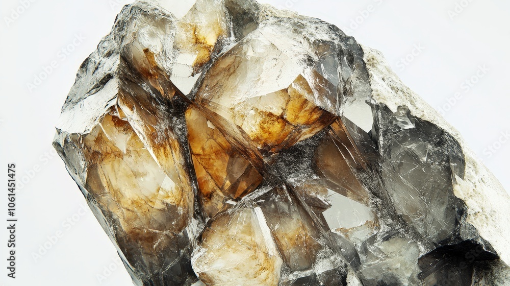 Close-up of crystal mineral with transparent and smoky highlights Close-up of crystal mineral with transparent and smoky highlights