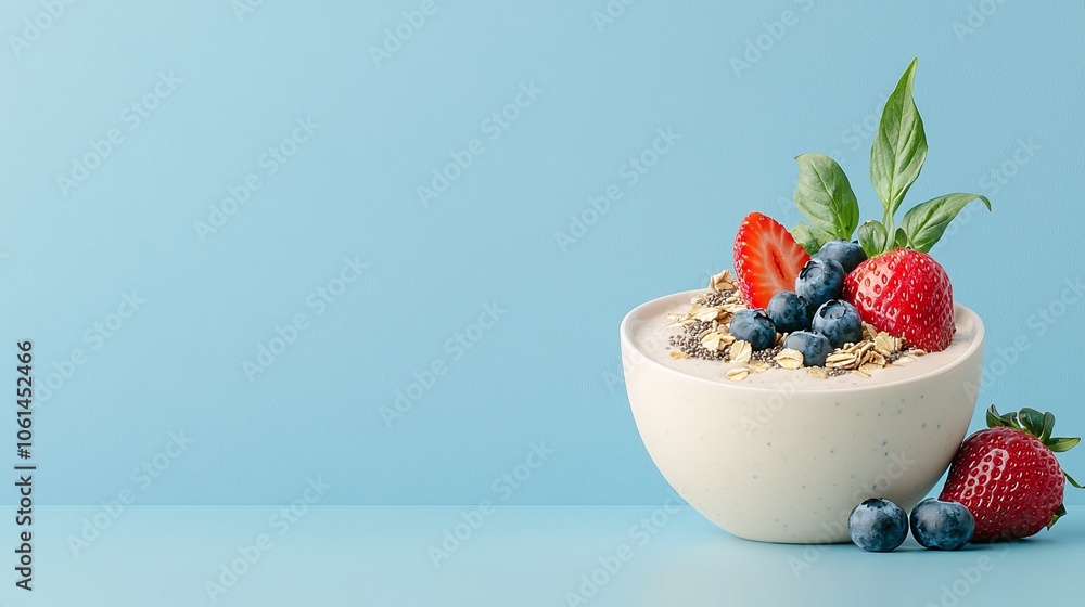 Smoothie Bowl with Mixed Berries on Blue Background Smoothie Bowl with Mixed Berries on Blue Background