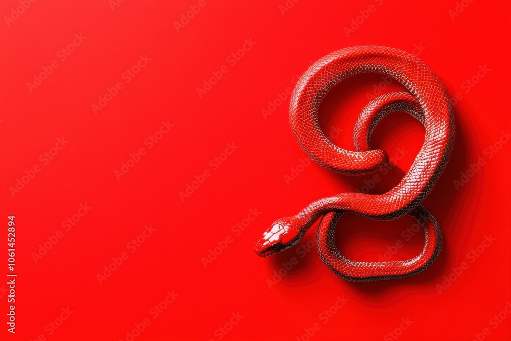 Obraz premium Red snake curled up on matching monochromatic background