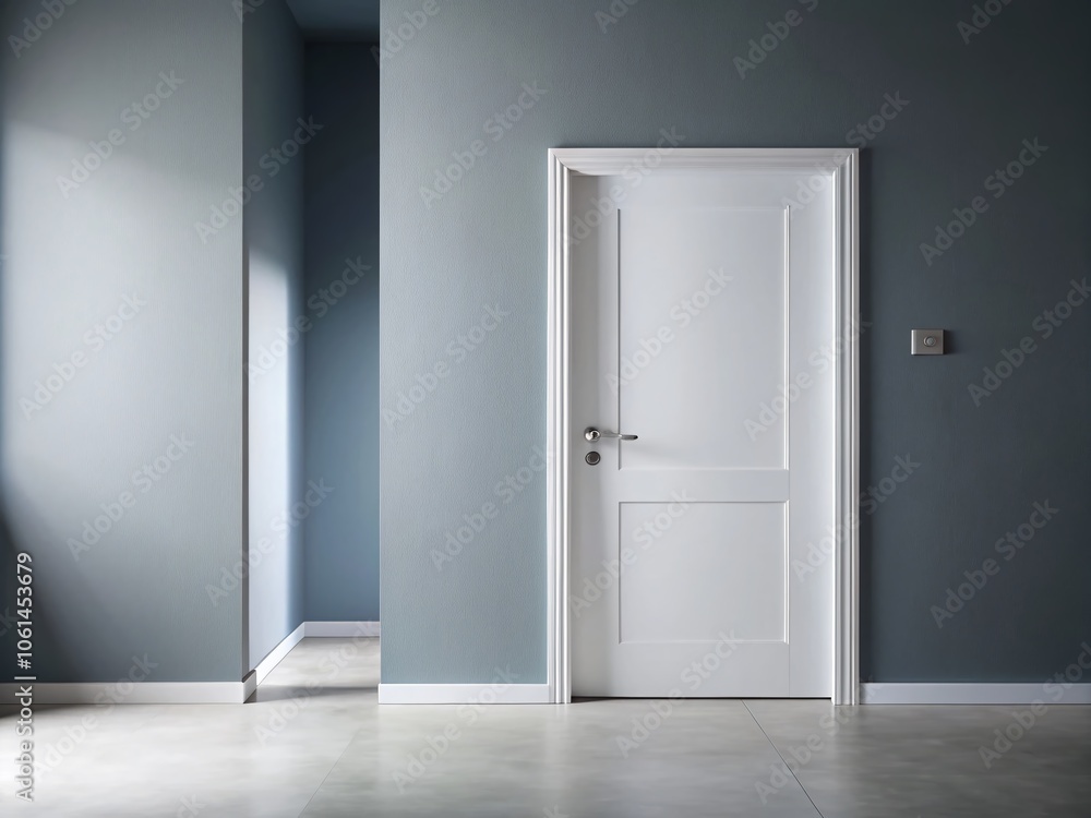 Modern White Door Against Grey Wall in Minimalist Bright Interior Design – Perfect for Home Decor, Interior Inspiration, and Contemporary Architecture Modern White Door Against Grey Wall in Minimalist Bright Interior Design – Perfect for Home Decor, Interior Inspiration, and Contemporary Architecture