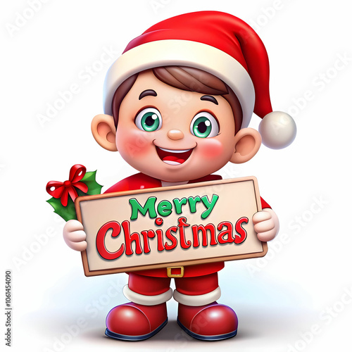 merry Christmas text with cartoon character