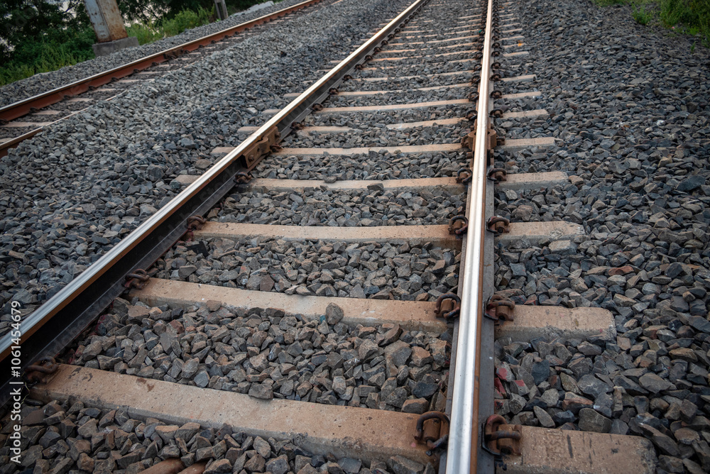 Railway track in India. Indian Railways Diesel-Electric Multiple Unit train Railway track in India. Indian Railways Diesel-Electric Multiple Unit train