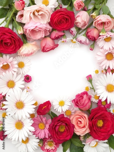 A beautiful and vibrant background filled with various roses, daisies, and other blooming flowers, mixed flowers, beauty