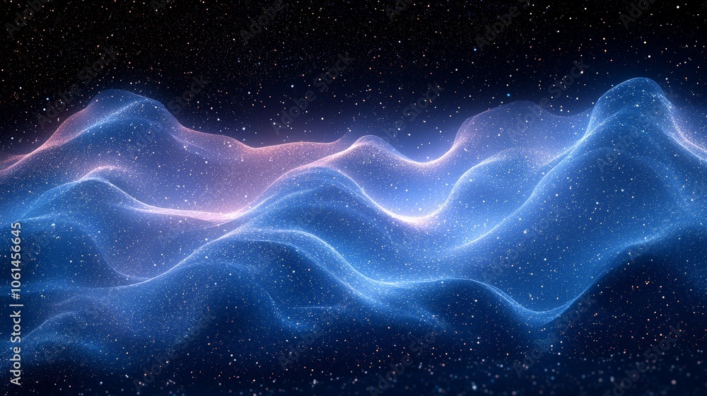 A digital representation of flowing waves in a cosmic setting, evoking a sense of tranquility. A digital representation of flowing waves in a cosmic setting, evoking a sense of tranquility.