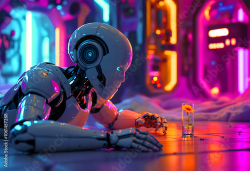 Synthetic  Robot  and Nature Scene photo