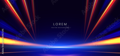 Scene blue light ray background with red and blue light ray. Template technology design.