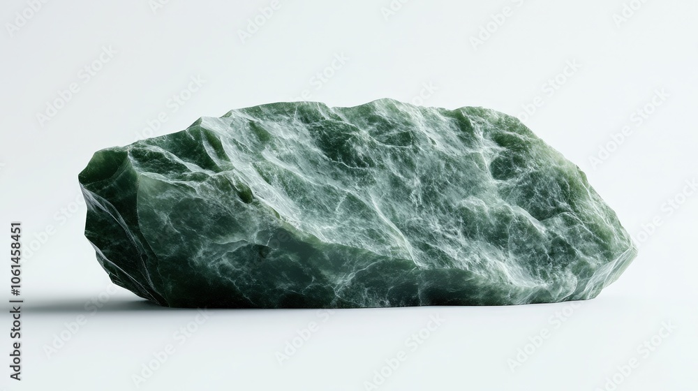 Raw green jade stone on white background for minimalist nature and geology concepts Raw green jade stone on white background for minimalist nature and geology concepts