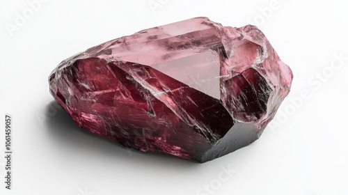 Raw red garnet crystal on white background showcasing natural mineral structure photo