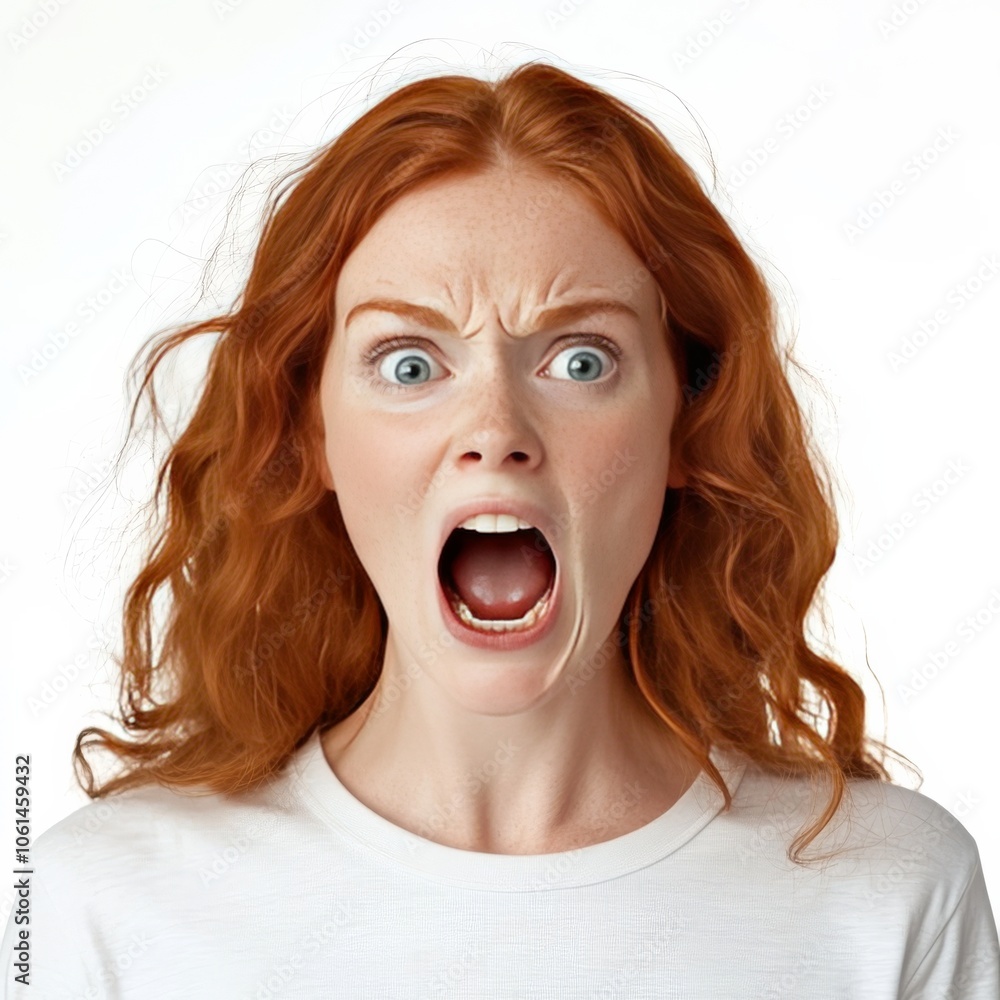 Open-mouthed female learns of disaster. Open-mouthed female learns of disaster.