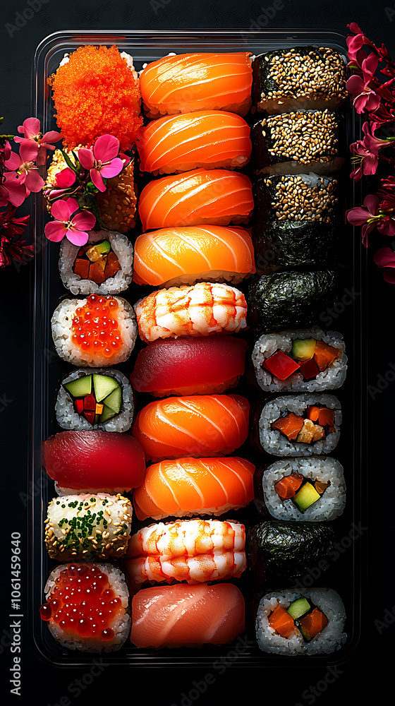 Artfully Presented Sushi and Sushi Rolls on a Traditional Japanese Plate, Capturing the Essence of Fresh and Flavorful Japanese Cuisine Artfully Presented Sushi and Sushi Rolls on a Traditional Japanese Plate, Capturing the Essence of Fresh and Flavorful Japanese Cuisine