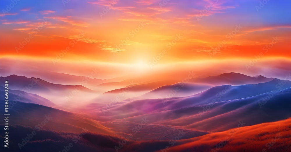 sun rising over hills, with warm, energizing colors shifting from red to gold, symbolizing a fresh start sun rising over hills, with warm, energizing colors shifting from red to gold, symbolizing a fresh start