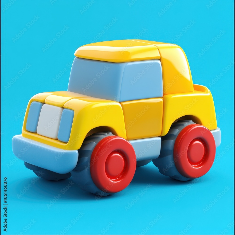 Colorful Toy Truck on Bright Blue Background Colorful Toy Truck on Bright Blue Background