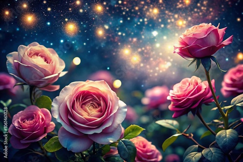 Wallpaper Mural Night Photography of Watercolour Roses with Soft Glows and Starry Sky - Captivating Floral Art for Home Decor, Romantic Settings, and Nature Lovers Torontodigital.ca