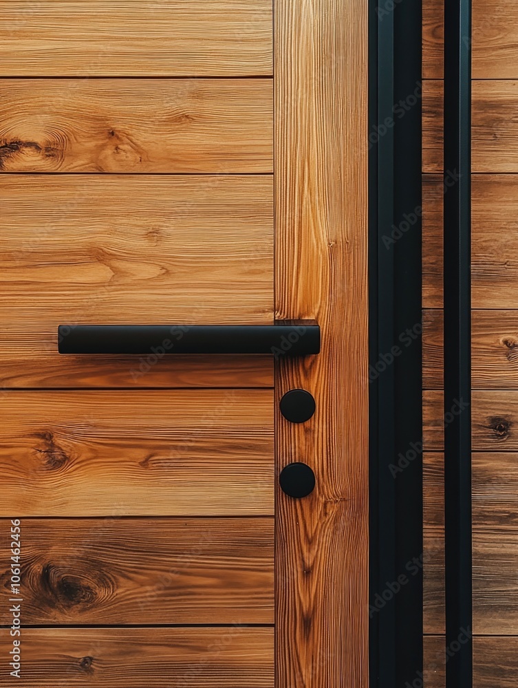 Wooden door with black handle Wooden door with black handle