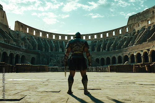 Obraz na płótnie Roman gladiator inside the coliseum, Gladiator inside battle arena, Generative AI