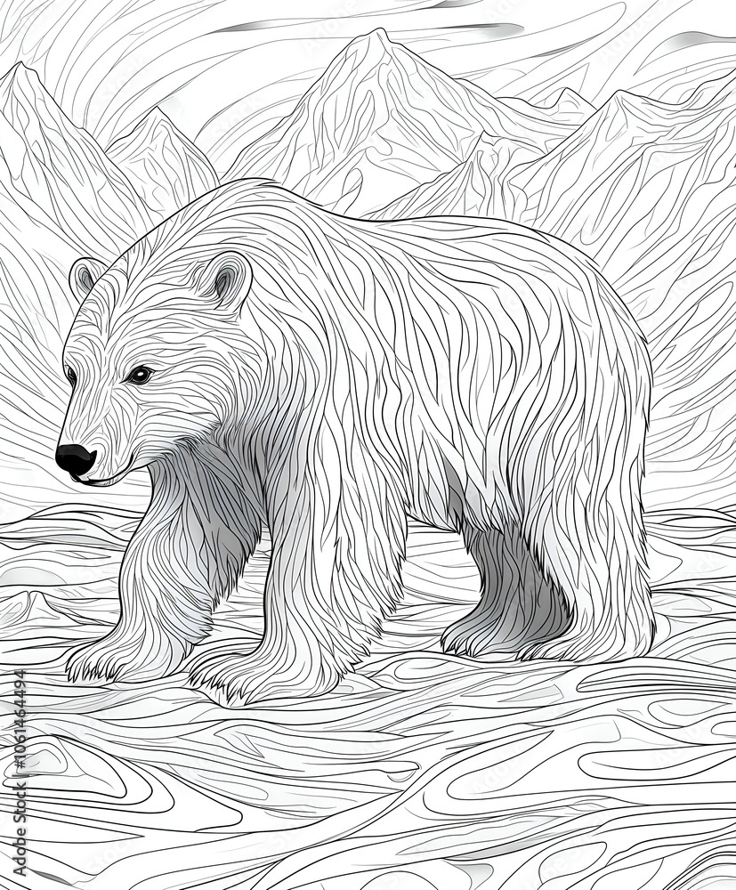 Fototapeta premium Polar Bear coloring book for kid, with thick lines, black and white 