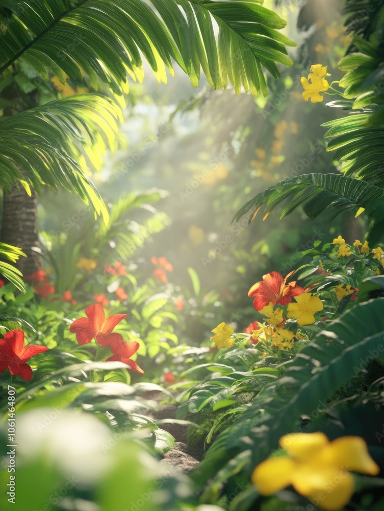 Lush Forest Path With Flowers Lush Forest Path With Flowers