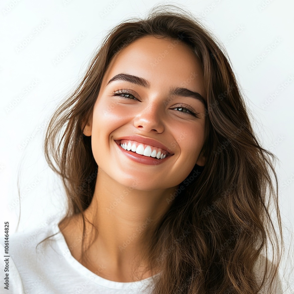 Casual woman smiles on white. Casual woman smiles on white.