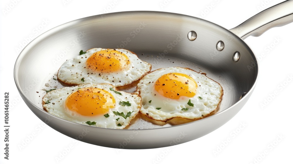 Three Fried Eggs in Frying Pan