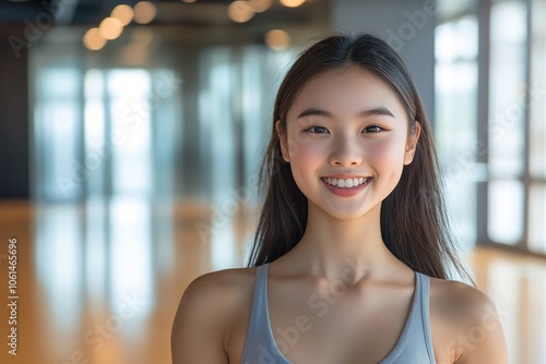 Happy young woman with a friendly smile in a gym Free Download Happy young woman with a friendly smile in a gym - GFXLoad