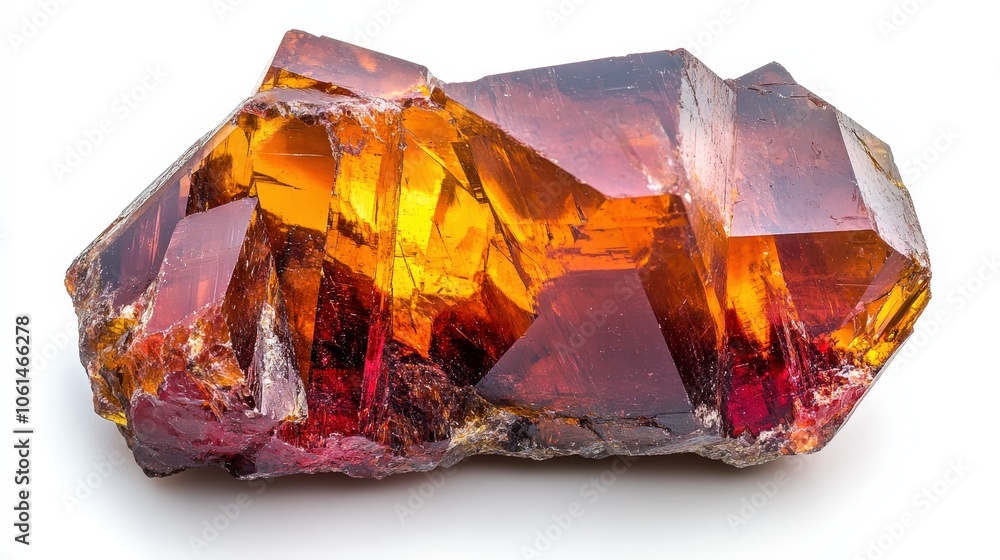 Vibrant red and orange crystal mineral on white background Vibrant red and orange crystal mineral on white background