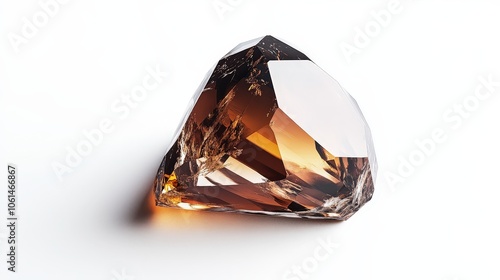 Elegant faceted amber gemstone on white background showing natural beauty and luster