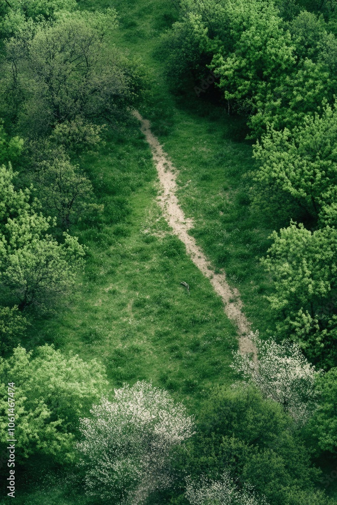 Obraz premium Woodland Path Aerial View