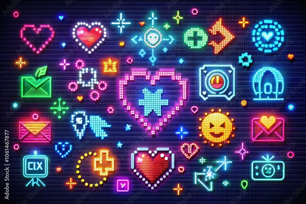 Pixel Icon Set for Digital Design and Gaming Interfaces with Retro Aesthetic Appeal Pixel Icon Set for Digital Design and Gaming Interfaces with Retro Aesthetic Appeal