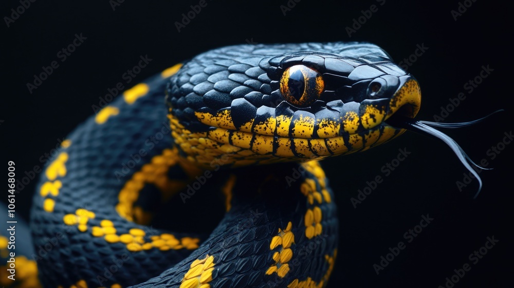 Yellow and black snake on black background Yellow and black snake on black background