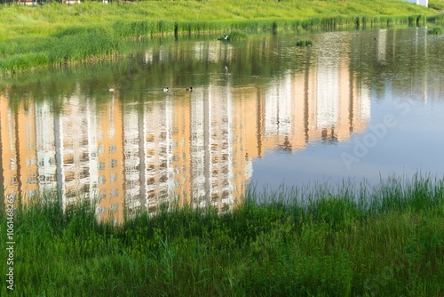 Reflection of houses in the water