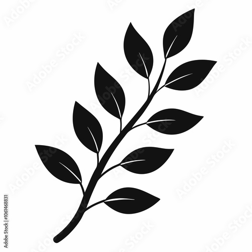 Branch with leaves silhouette vector illustration 