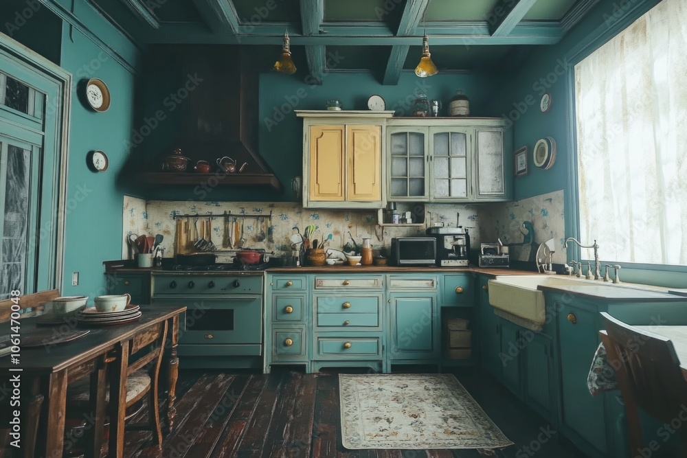 Kitchen with Blue Cabinets