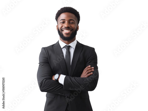 Confident African-American Businessman with Arms Crossed isolated PNG