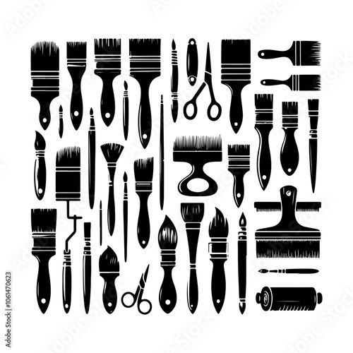 Paintbrush set silhouette vector. Painting tools icon silhouette vector illustration