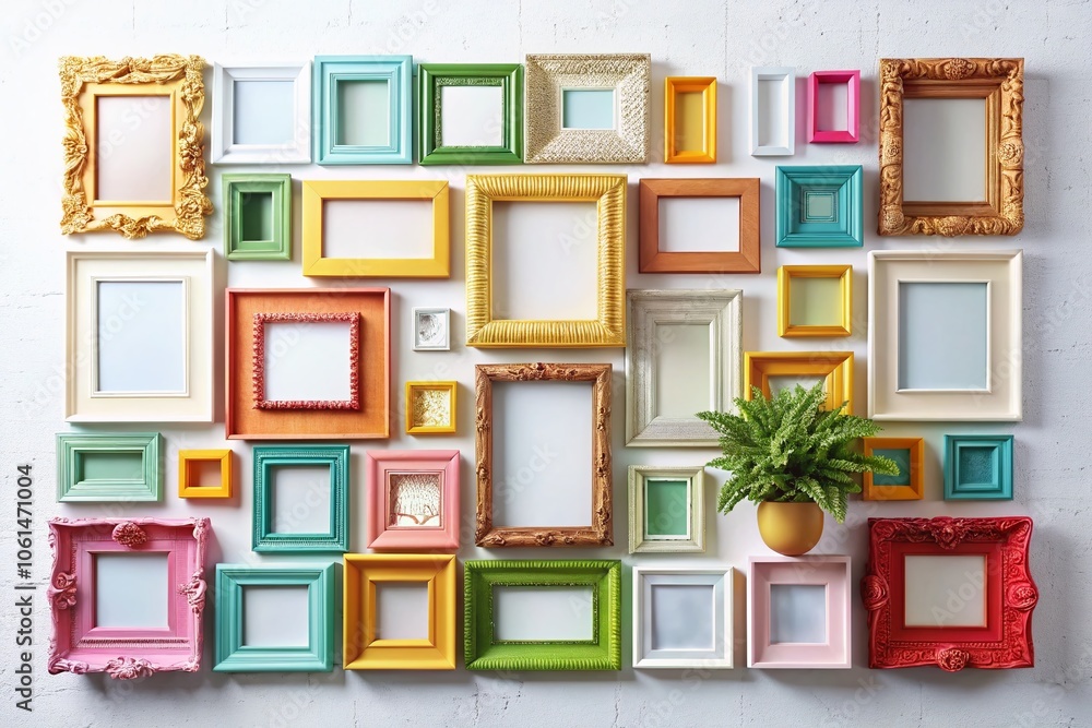 Realistic Mockup of Empty Photo Frames on White Wall for Portfolio Showcase and Photography Display Realistic Mockup of Empty Photo Frames on White Wall for Portfolio Showcase and Photography Display