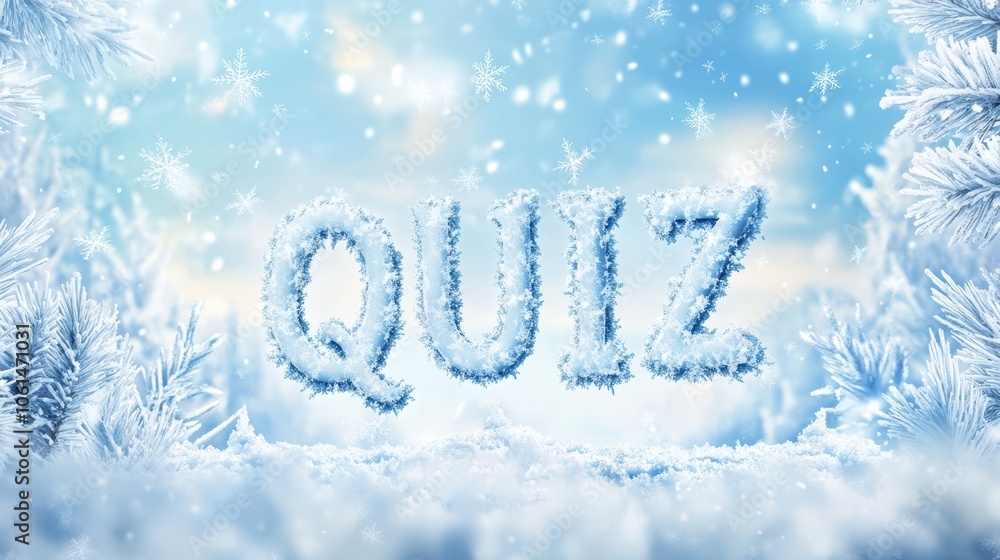 The word QUIZ is crafted in a frosty font with icicle-like edges. The background is a snowy landscape with falling snowflakes and soft white and blue gradients The word QUIZ is crafted in a frosty font with icicle-like edges. The background is a snowy landscape with falling snowflakes and soft white and blue gradients