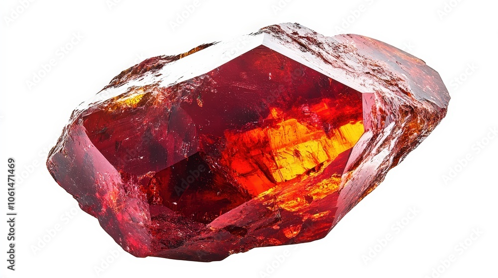 Raw red garnet crystal: sparkling gemstone with rich red hues and natural facets