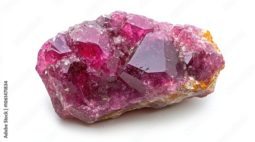 Vibrant pink crystal geode with sharp facets and lustrous surface Vibrant pink crystal geode with sharp facets and lustrous surface