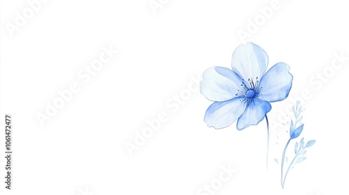 Serenity in Bloom: A Hand-Drawn Small Blue Flower in Watercolor on a Crisp White Background