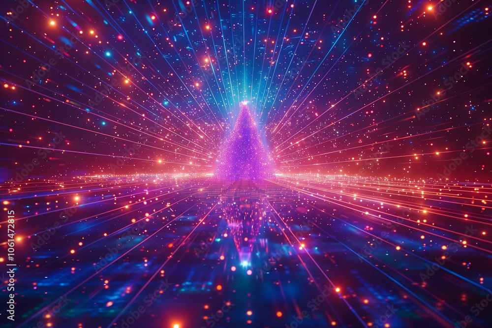 Universe Retro Futuristic 80's Background. Synthwave wireframe net grid. Christmas tree in retro sunset style. 80s, 90s Retro futurism, Retro wave cyber grid. Deep space surfaces. Neon glow particles
Universe Retro Futuristic 80's Background. Synthwave wireframe net grid. Christmas tree in retro sunset style. 80s, 90s Retro futurism, Retro wave cyber grid. Deep space surfaces. Neon glow particles