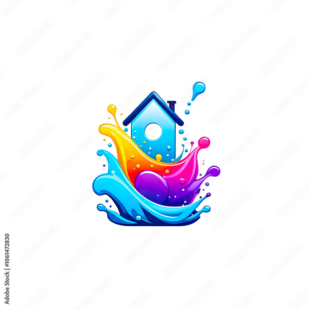 illustration of home and colorful liquid splashing on white background. illustration of home and colorful liquid splashing on white background.
