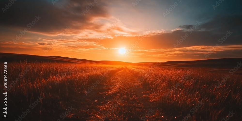 Fototapeta premium Sunset over tall grass