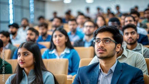 Large Student Conference Hall – Indian student audience filling a large conference hall. 