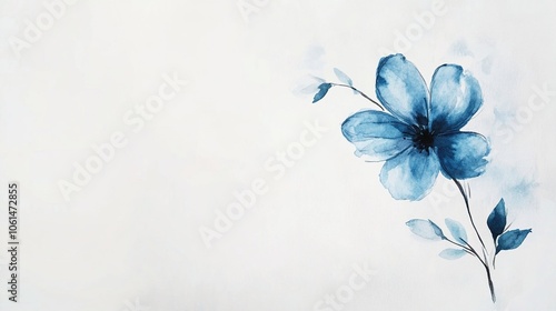 Serenity in Bloom: A Hand-Drawn Small Blue Flower in Watercolor on a Crisp White Background