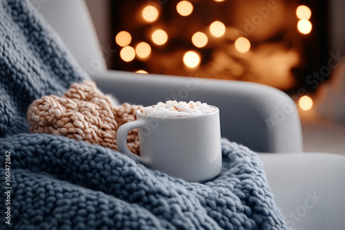Wallpaper Mural A reading nook by the fireplace, with a comfy armchair, a thick book, and a warm cup of coffee, surrounded by shelves of winter-themed novels and twinkling fairy lights. Torontodigital.ca
